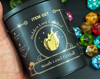 Vela de cera de soja D20 con mecha de madera crepitante y aroma a bola de fuego de noveno nivel, botín oculto