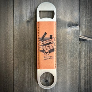 Jackie Daytona Regular Human Bartender What We Do In The Shadows Stainless Steel Engraved Faux Leather Bottle Opener image 7