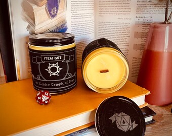 The Golden Temple of Pelor Hidden Loot D&D D20 Scented Wood Wick Soy Candle