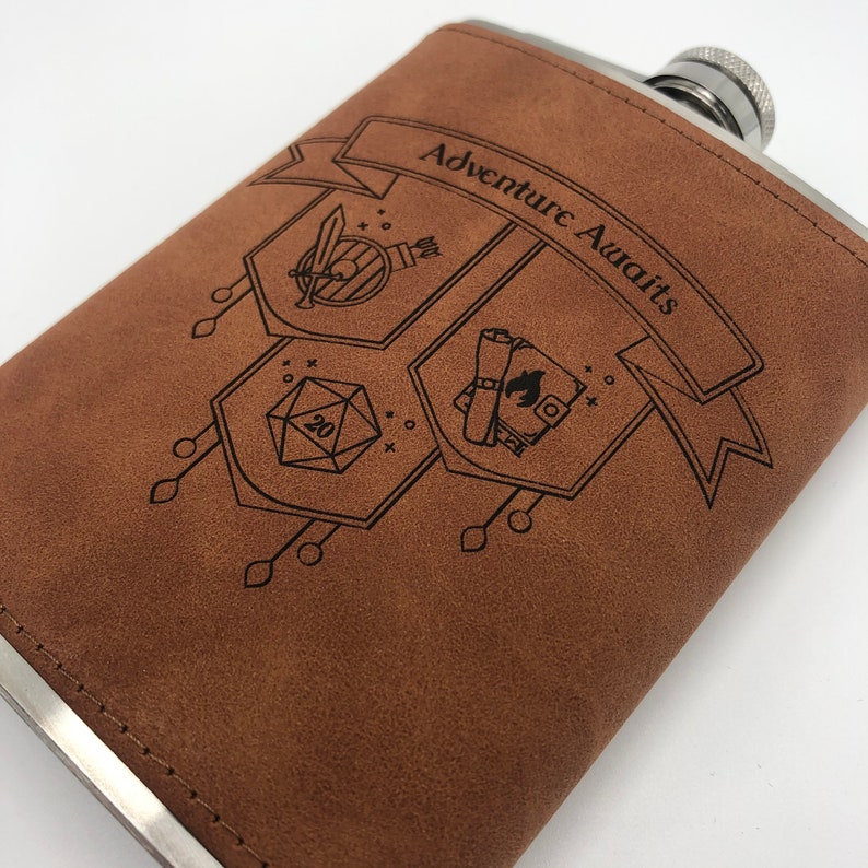 Adventure Awaits 8oz Engraved Flask with Funnel image 2