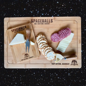 Spaceballs Dark Helmet Keep “Cutting, A**holes” The Cutting Board Bamboo Cheese Board Bundle Large and Small
