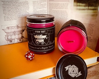 Madam Eva’s Mystic Vardo Hidden Loot D&D D20 Scented Wood Wick Soy Candle