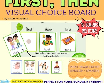 First Then Visual Board, Bilingual Autism & ADHD Aid (PDF) | Printable Visual Schedule