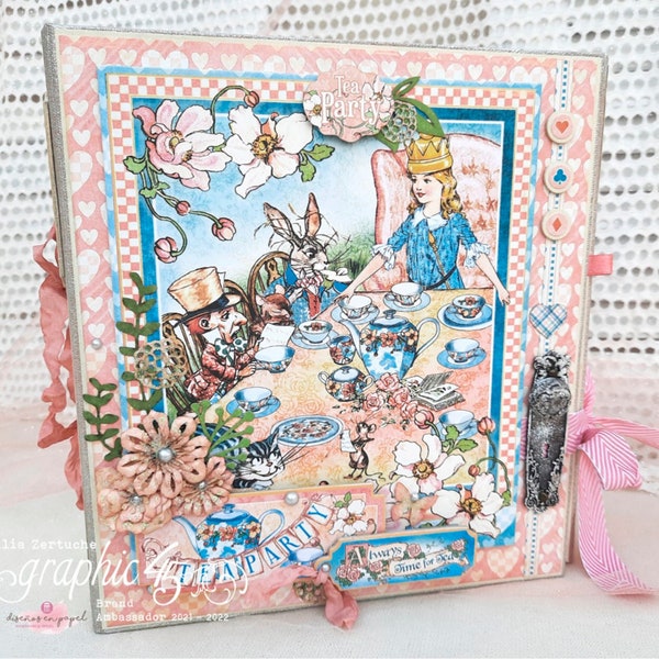 Mini album tutorial Alice's Tea Party | Graphic 45 - Scrapbooking Cecilia | Video tutorial in a PDF