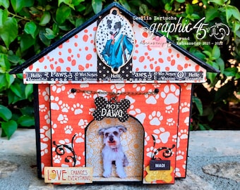 Mini album tutorial, Graphic 45 Well Groomed photo folio, Madi&#39;s house.Video Tutorial (spoke in English & Spanish simultaneously) on a PDF