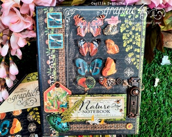 Tutoriel mini album, Graphic 45, Nature Notebook Photofolio, Scrapbooking Cecilia, album avec tutoriel vidéo dans un PDF,