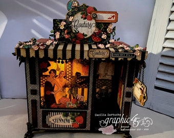 Mini-album and Shop tutorial, Graphic 45 Couture Shop and Album tutorial. Video Tutorial on PDF file. Scrapbooking Cecilia
