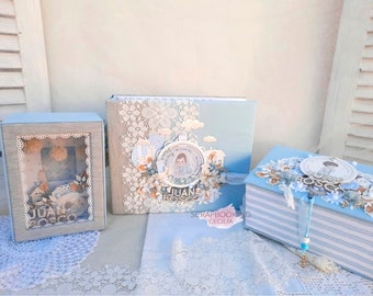 Mini-Album, Memories Box and Boxed Frame lamp tutorial My Sweet Angel by Scrapbooking Cecilia Video Tutorial in PDF. Digital papers