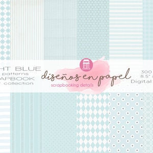 SHABBY SCRAPBOOK Paper collection. 8.5" x 11" size.  Light Blue basic patterns and bold, DIGITAL papers to print.