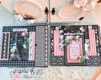 Tutorial de miniálbum, Graphic 45, Elegance. El PDF incluye el álbum y el soporte. Videotutorial. Scrapbooking Cecilia.