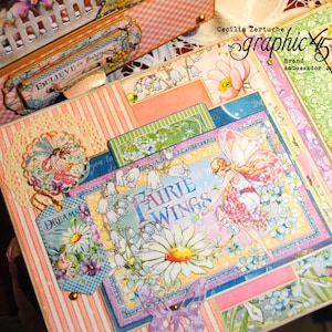 Mini album tutorial, Graphic 45 Fairie Wings album and Stand, Video tutorial in a PDF,  Scrapbooking Cecilia