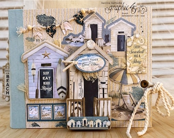 The Beach is Calling | Graphic 45. Beach themed album tutorial. Summer vacations album DIY. Videotutorial in a PDF by Scrapbooking Cecilia