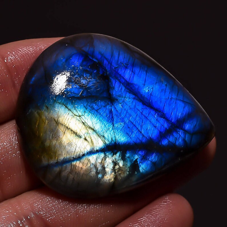 101.75Cts-Size Natural Blue Labradorite Cabochon-Labradorite Loose Gemstone-Blue Flash gemstone-Labradorite jewelry Use 43X36X9mm-MI-1266