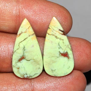 Designer Lemon Chrysoprase Pair-100% Natural Lemon Chrysoprase Cabochon-Lemon Chrysoprase Gemstones For Jewelry 24x12x4 MM 20.25 Carat A-101