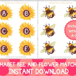 Coincidencia del alfabeto de abejas y flores,