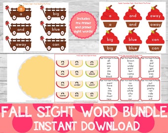 Fall Sight Word Games Bundle, Apple & Pumpkin Themed (Instant Download)