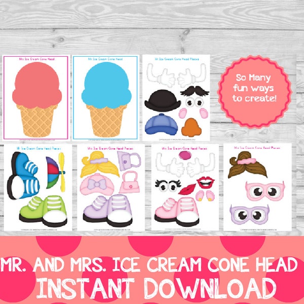 Mr and Mrs Ice Cream Cone Head Busy Bag, Busy Bags, Printable Busy Bags,Toddler Activities,INSTANT DOWNLOAD