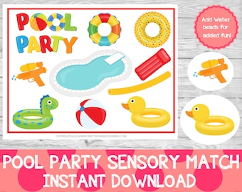 Pool Party Sensory Match Game, Summer Learning (Digital Download)