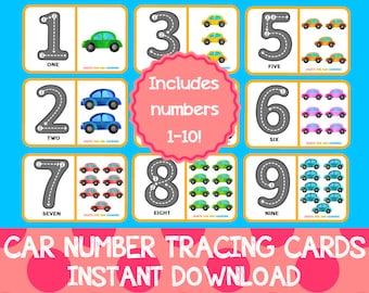 Car Number Tracing Cards