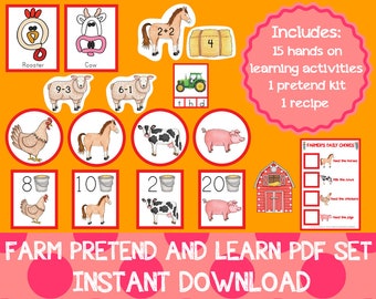 Farm Pretend and Learn Activities, Preschool Pack (PDF Download)