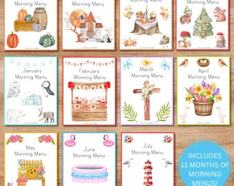 2026-2027 Morning Menu Bundle | 11 Monthly Homeschool Printables | Kids Morning Work | Seasonal Christian Activities