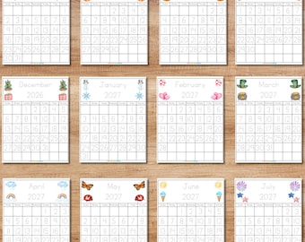 Traceable Monthly Calendar Set, August 2026 through July 2027