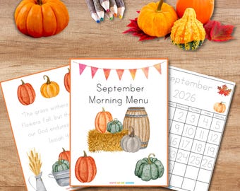 September 2026 Morning Menu Printable | Homeschool Calendar, Weather, Bible Verse (PDF Download)