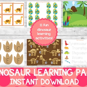 Pacchetto di apprendimento dei dinosauri, Pacchetto di apprendimento dei dinosauri, Pacchetto di apprendimento in età prescolare, Stampabili in età prescolare,Attività con i dinosauri, DOWNLOAD immediato