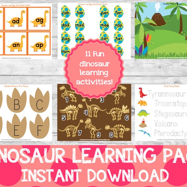 Dinosaur Learning Pack, Dinosaur Preschool Pack, Preschool Learning Pack, Preschool Printables,Dinosaur Activities,INSTANT DOWNLOAD