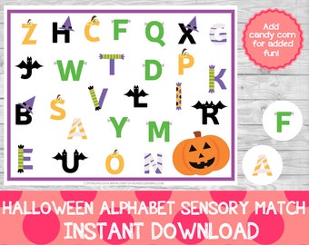 Halloween Alphabet Sensory Match, Halloween ABC Letter Hunt Sensory Look & Find,INSTANT DOWNLOAD