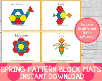 Spring Pattern Block Mats, Shapes Learning (Digital Download)