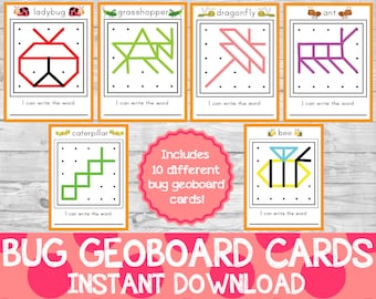 Bug Geoboard Cards, Insect Preschool Learning Pack (Digital Download)