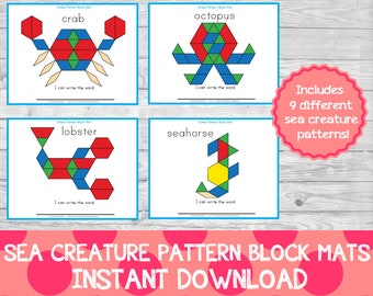 Sea Creature Pattern Block Mats, Ocean Learning Pack, Ocean Preschool Pack,