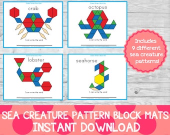 Sea Creature Pattern Block Mats, Ocean Learning Pack, Ocean Preschool Pack,