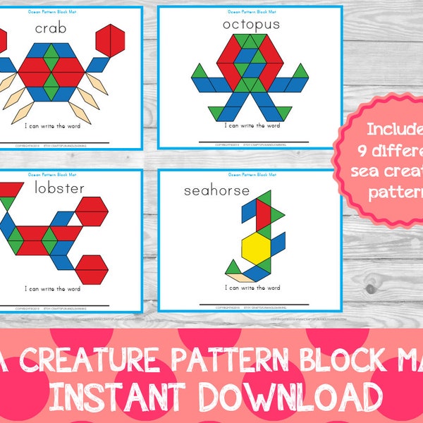 Sea Creature Pattern Block Mats, Ocean Learning Pack, Ocean Preschool Pack,