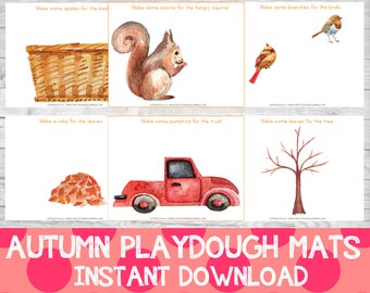 Autumn Play Dough Mats, Fall Learning Activity (Instant Download)