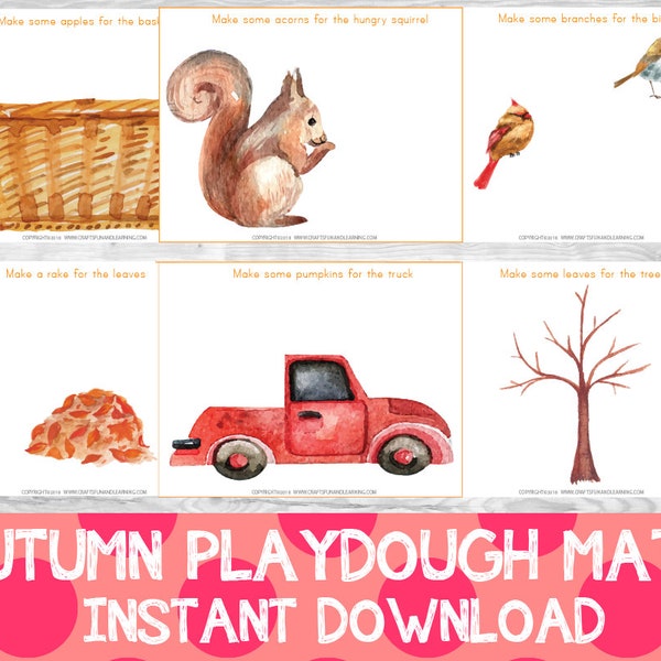 Autumn Play Dough Mats, Fall Play Dough Mats, Autumn Learning Printables, Fall Learning Pack,INSTANT DOWNLOAD