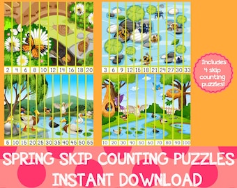 Spring Skip Counting Puzzles Set