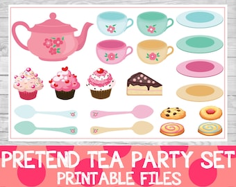 Printable Tea Party Set, Pretend Printables, Dramatic Play Printables.