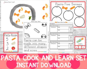 Pasta Cook and Learn Set, Food Learning Pack, Food Preschool Pack