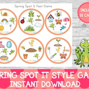 Jogo estilo Spring Spot It, jogo de correspondência de primavera, encontre a correspondência,