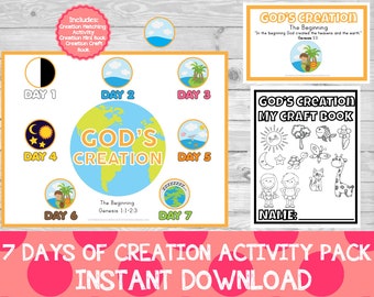 7 Days Of Creation Printable pack, Christian Kids Matching Game, Genesis Bible Activity, Kids Educational Activity