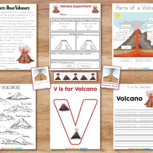 Puede incluir: Un conjunto de hojas de trabajo educativas imprimibles sobre volcanes. Las hojas de trabajo incluyen datos sobre volcanes, un experimento sobre volcanes, partes de un volcán, una actividad de alfabeto sobre volcanes y una actividad de trazado sobre volcanes. Las hojas de trabajo son en blanco y negro con ilustraciones coloridas.