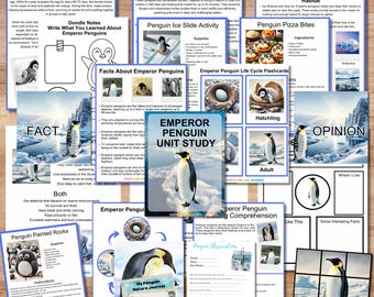 May include: A colorful set of printable educational worksheets about emperor penguins. The worksheets include facts, activities, and a penguin life cycle. The worksheets are perfect for a classroom or homeschool setting.