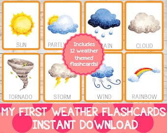 Weather Flashcards Set for Kids, Nature Learning (Digital Download)