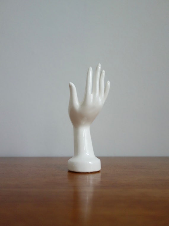 White Ceramic Hand Sculpture - Jewellery Stand - V
