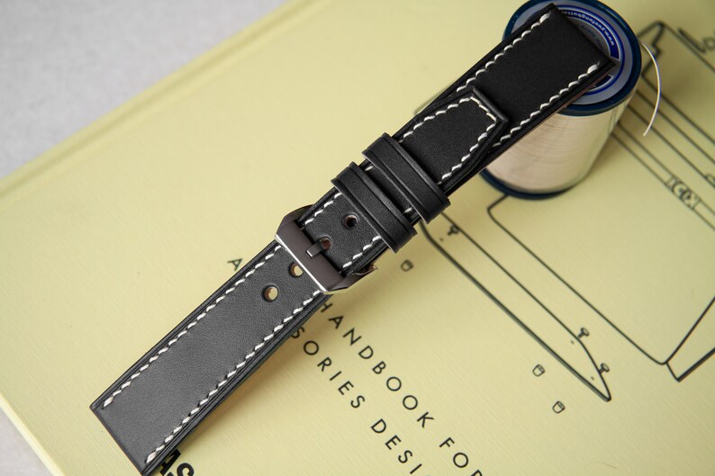 Black Tapered Watch Strap Handmade Leather Watch Band 18mm Etsy