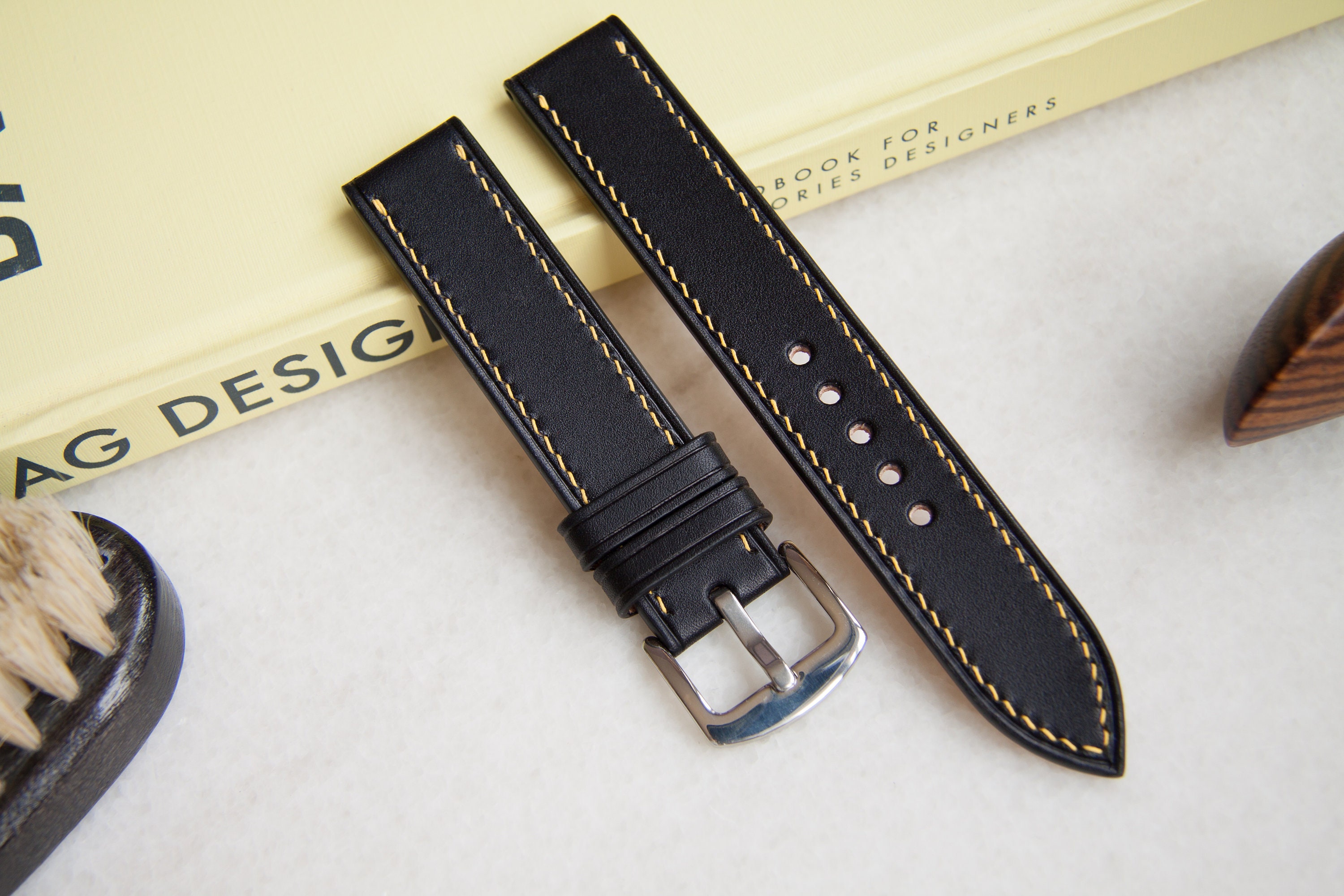Leather watch strap with yellow stitch 16mm 18mm 19mm 20mm Etsy