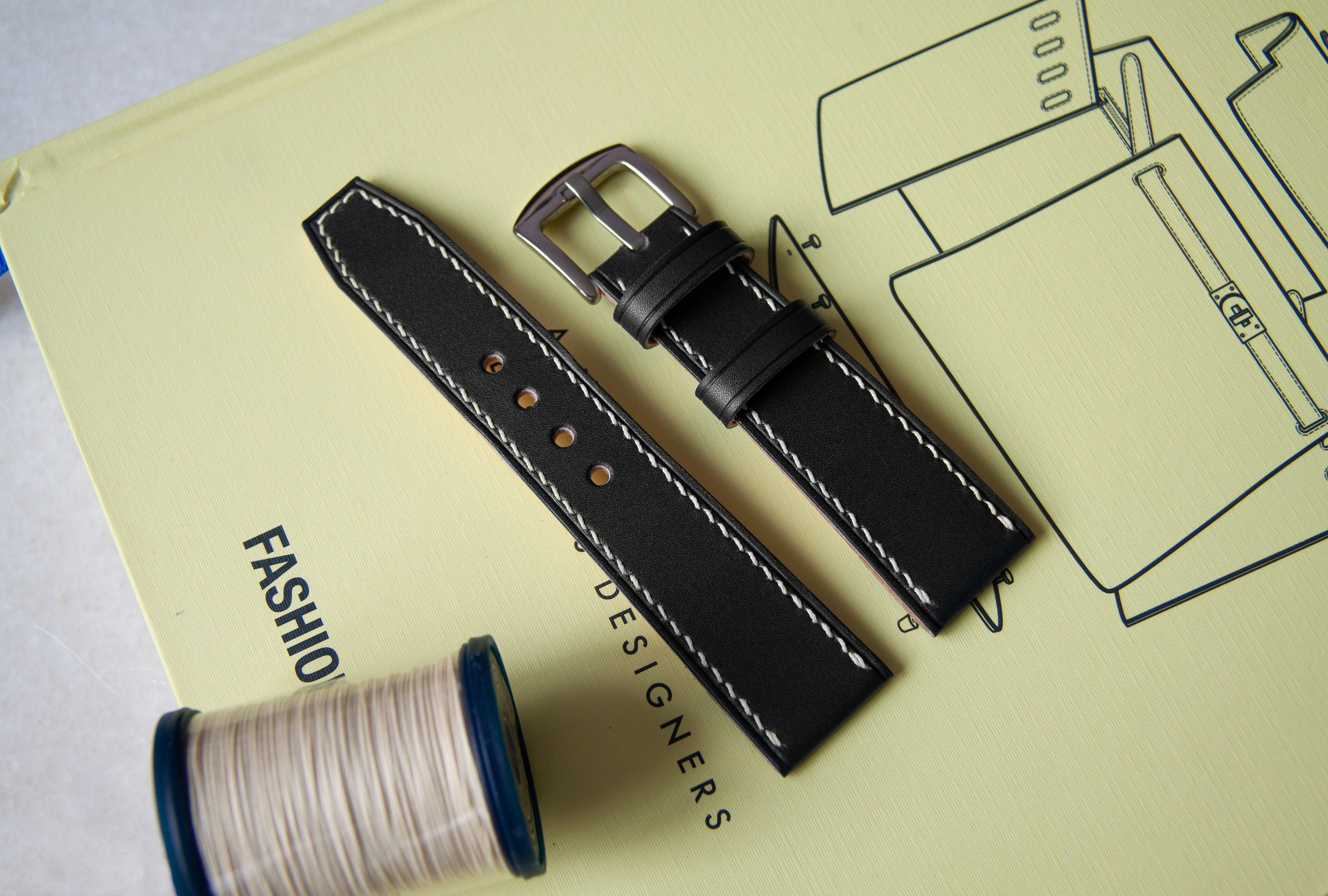 Black leather watch strap Tapered leather watch band 18mm Etsy