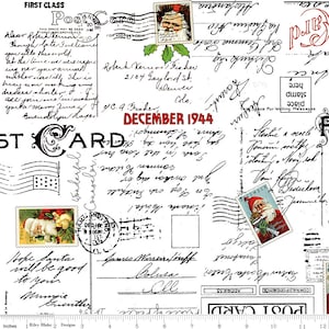 NICHOLAS Greetings White J Wecker Frisch - Riley Blake Designs; Christmas Fabric - 100% cotton quilting fabric